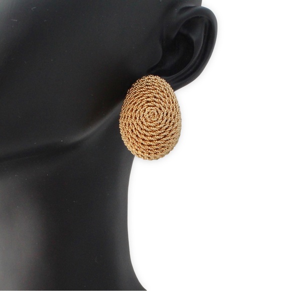 Vintage Accessocraft NYC Clip On Earrings Gold Tone Coiled Twisted Rope Wire - Picture 3 of 5